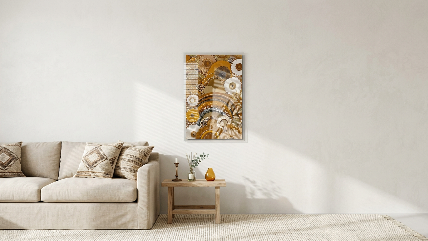 Golden Ochre & Ivory Floral Abundance Painting | Contemporary Aboriginal Style | Bohemian Living Room Decor | Digital Download