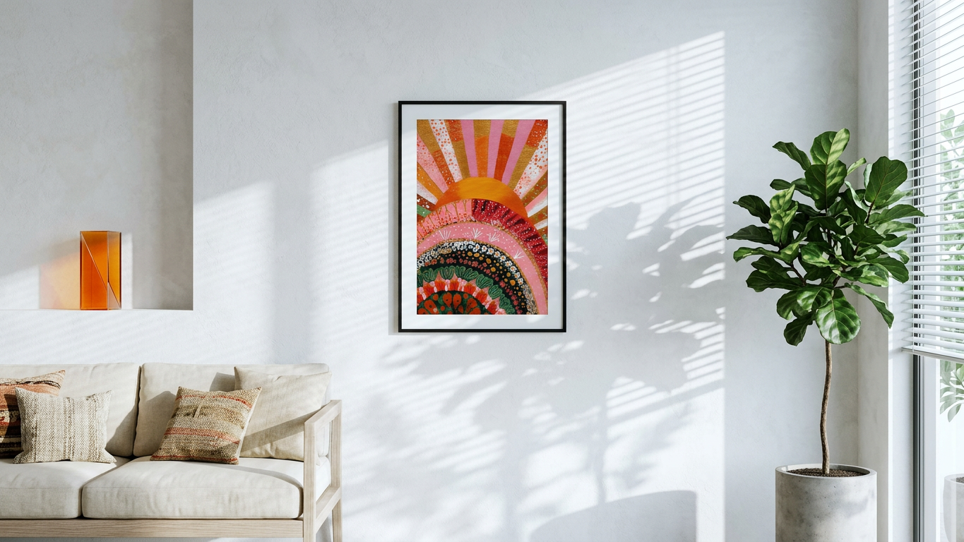 Uplifting & Serene Abstract Sun & Flora Art | Burnt Orange & Coral Tones | Radiant, nature's joyful awakening | Digital Download
