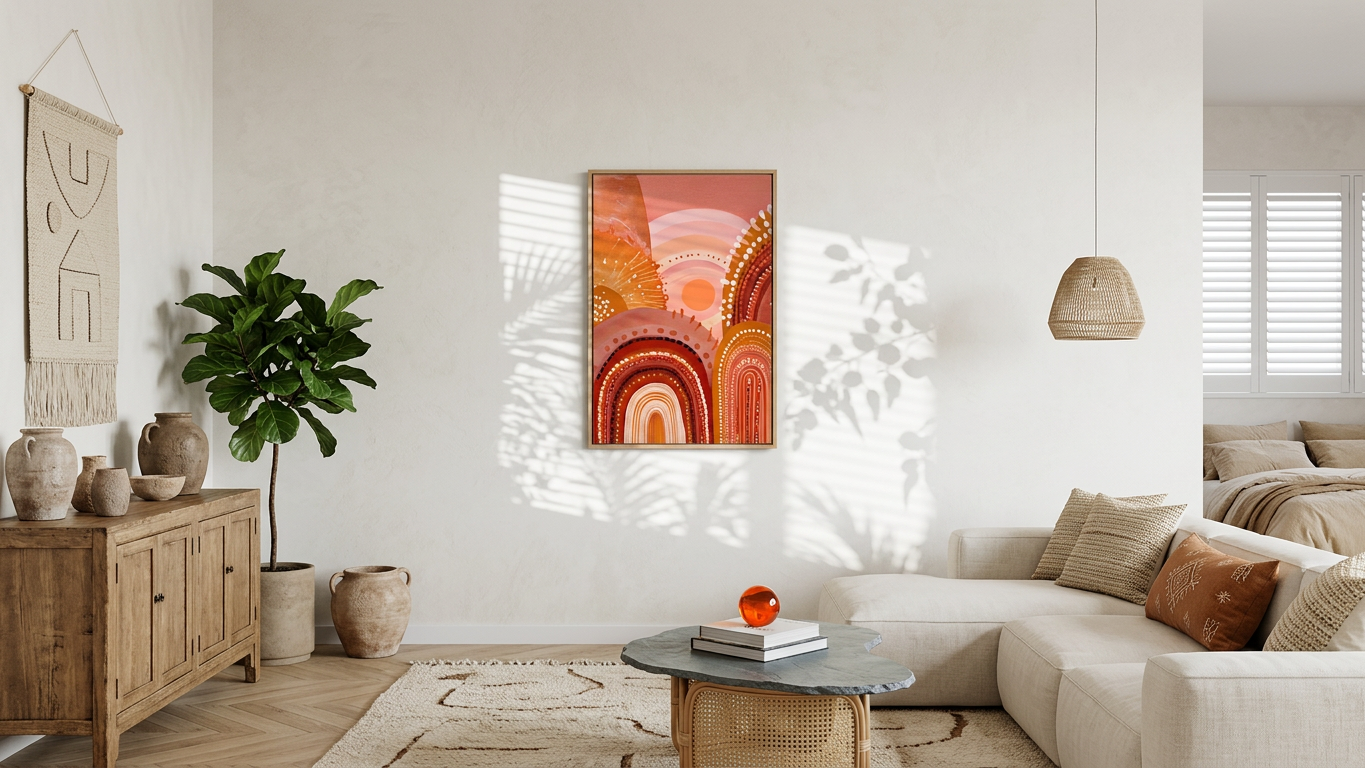 Earthy Orange & Terracotta Earth Arches Painting | Aboriginal Style | Meditation Space Decor | Digital Download