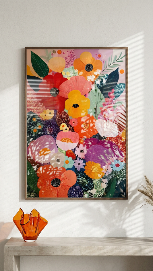 Joyful & Vibrant Abstract Floral Bouquet Art | Crimson & Sunshine Tones | Bold, uplifting, and transformative | Gift for Nature Lovers | Digital Download