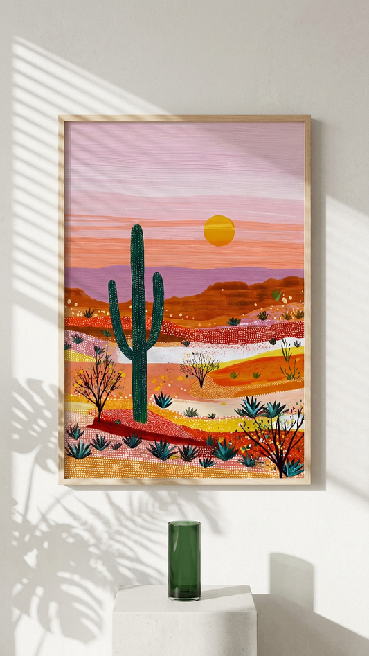 Ethereal & Serene Desert Landscape Art | Sunset Orange & Desert Green Tones | Serene desert sunset vista | Gift for Nature Lovers | Digital Download