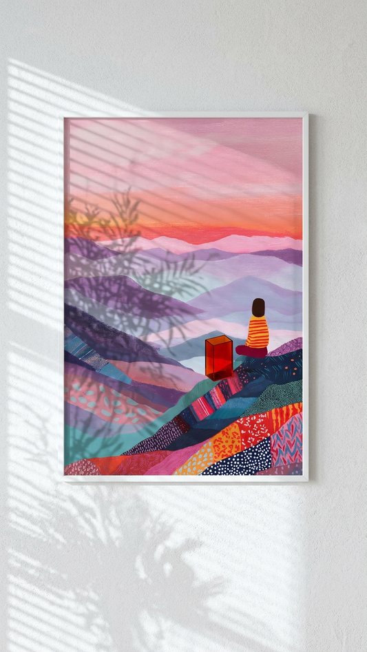 Ethereal & Serene Meditative Figure Art | Rose Quartz & Teal Tones | Serenity in colorful layers | Gift for Serenity Seekers | Digital Download