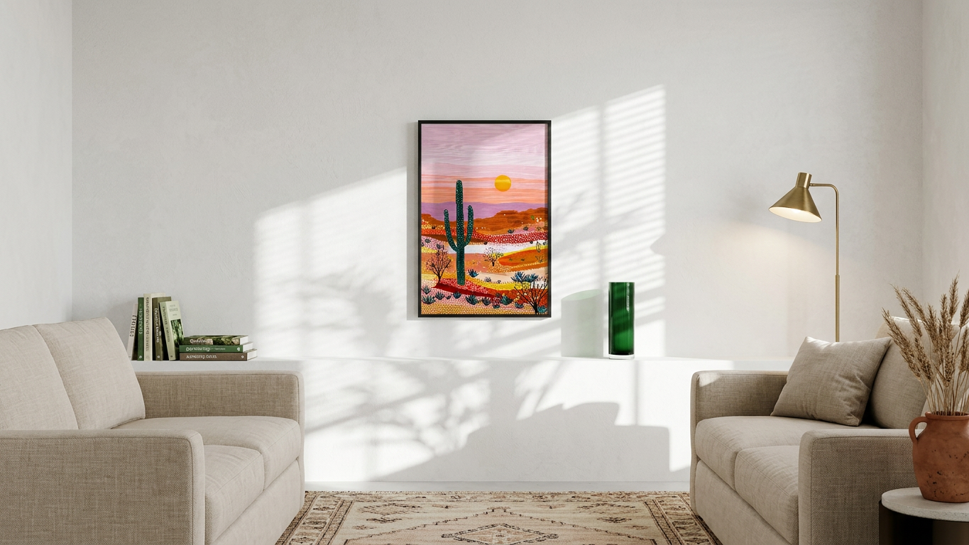Ethereal & Serene Desert Landscape Art | Sunset Orange & Desert Green Tones | Serene desert sunset vista | Gift for Nature Lovers | Digital Download