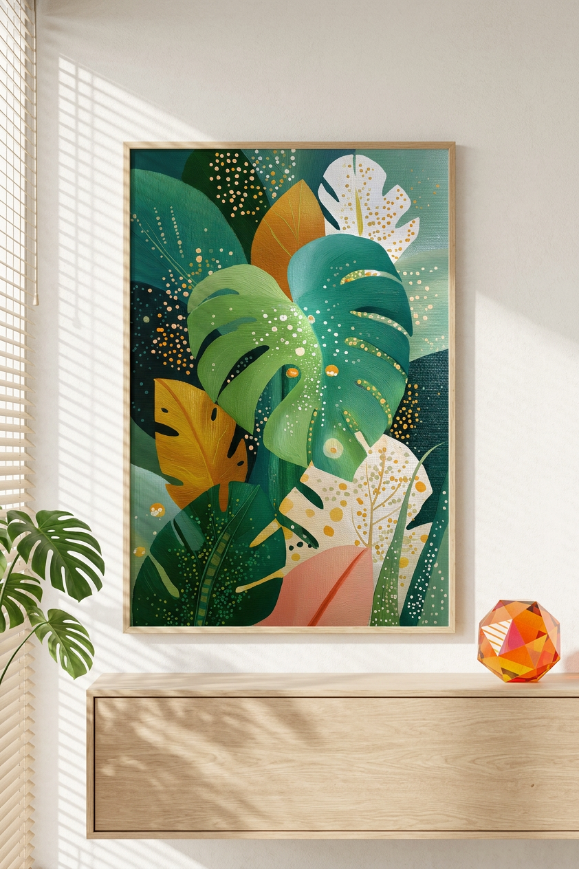 Ethereal & Lush Tropical Leaves Art | Emerald & Gold Tones | Lush, calming, tropical escape | Gift for Nature Lovers | Digital Download