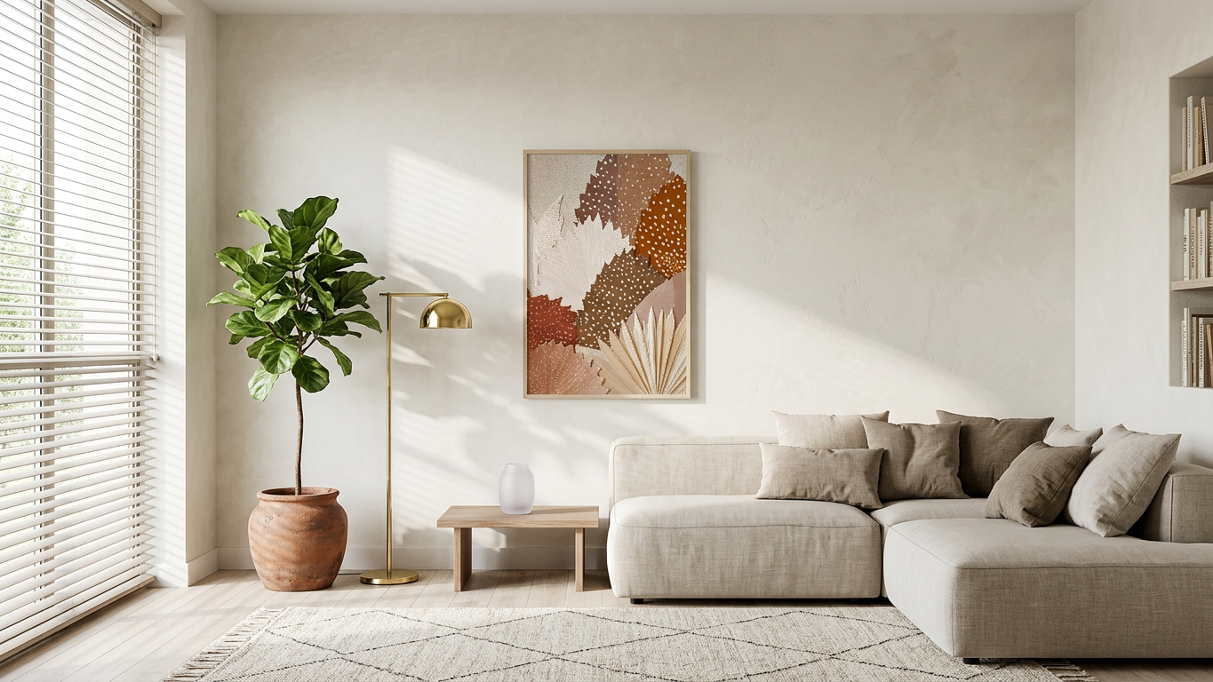 Ethereal & Serene Palm Leaves Collage Art | Burnt Sienna & Beige Tones | Earthy, textured, serene artwork | Gift for Cat Lovers | Digital Download