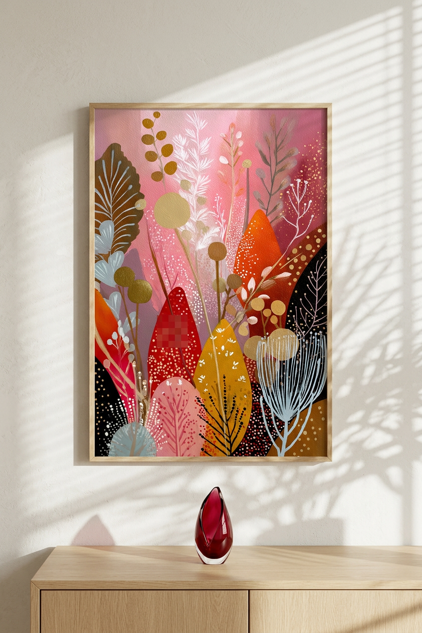 Ethereal & Joyful Abstract Botanical Garden Art | Dusty Rose & Ochre Tones | A daily dose of joy | Gift for Cat Lovers | Digital Download