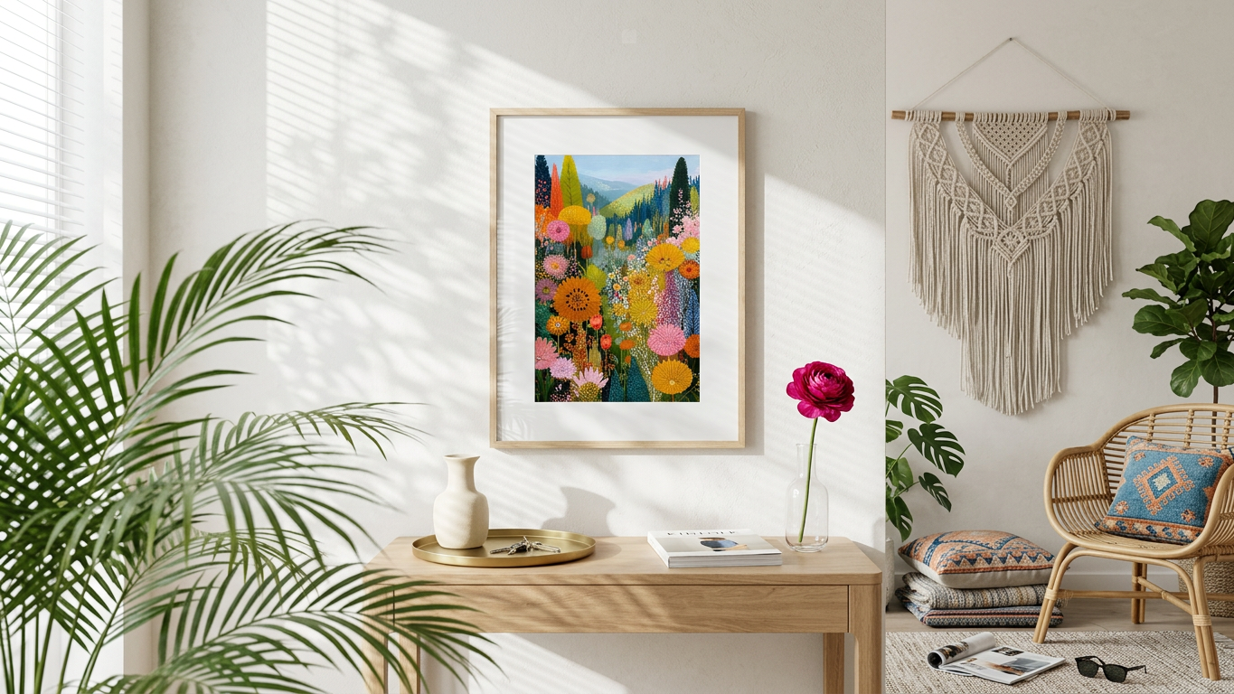Whimsical & Joyful Floral Meadow Art | Sunny Yellow & Petal Pink Tones | Joyful, blooming meadow escape | Gift for Nature Lovers | Digital Download