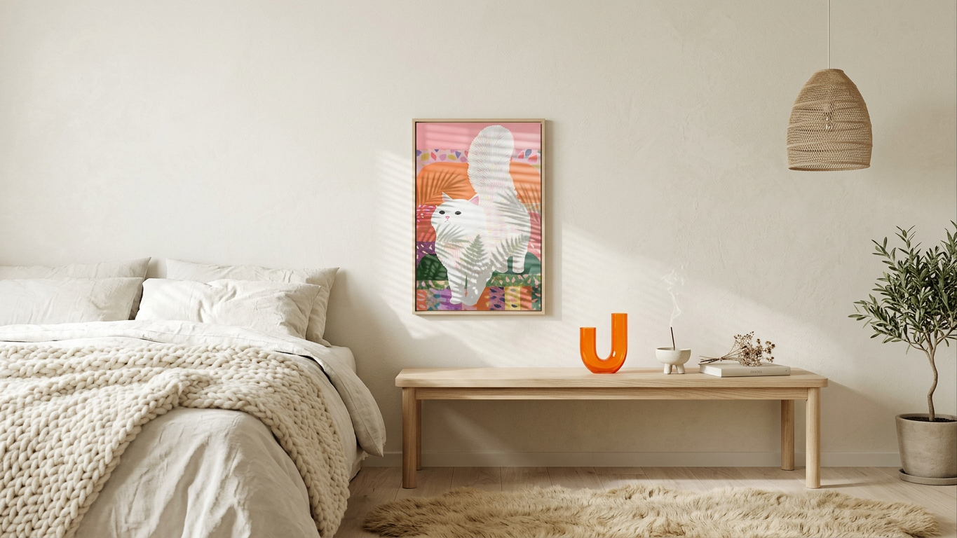 "Whispers of White Velvet" Ethereal & Gentle White Fluffy Cat Art | Pastel Pink & Orange Tones | Serenity in Feline Form | Gift for Cat Lovers | Digital Download