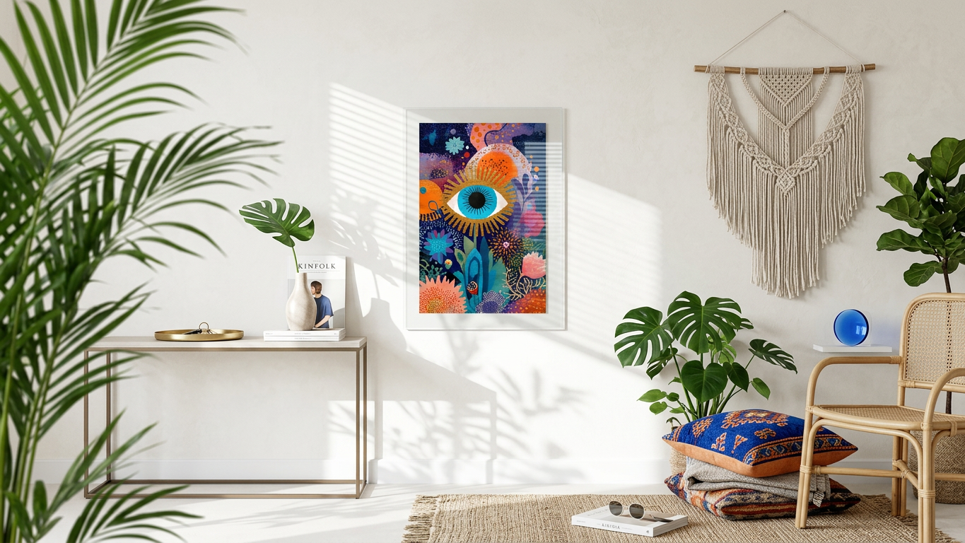 Turquoise & Gold Mystic Eye Painting | Surreal Style | Meditation Space Decor | Digital Download