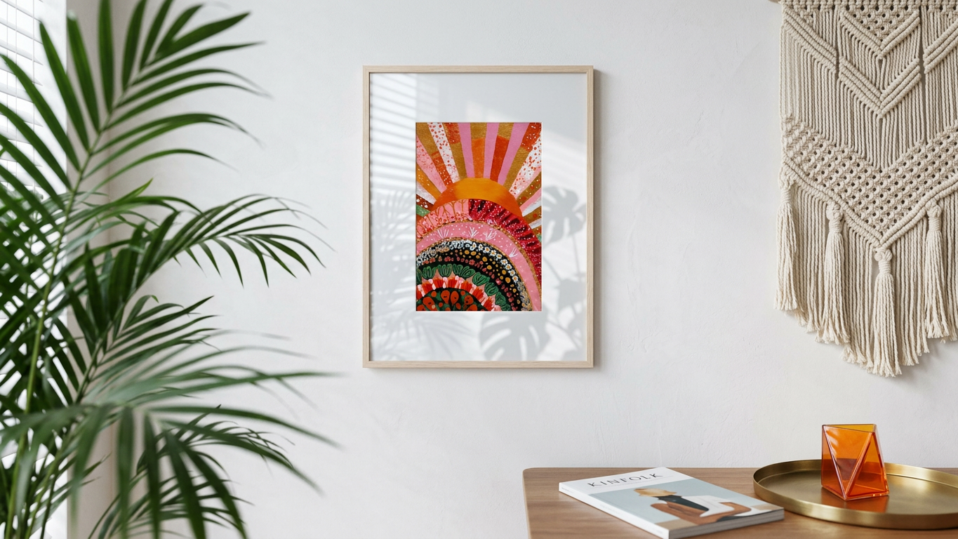 Uplifting & Serene Abstract Sun & Flora Art | Burnt Orange & Coral Tones | Radiant, nature's joyful awakening | Digital Download