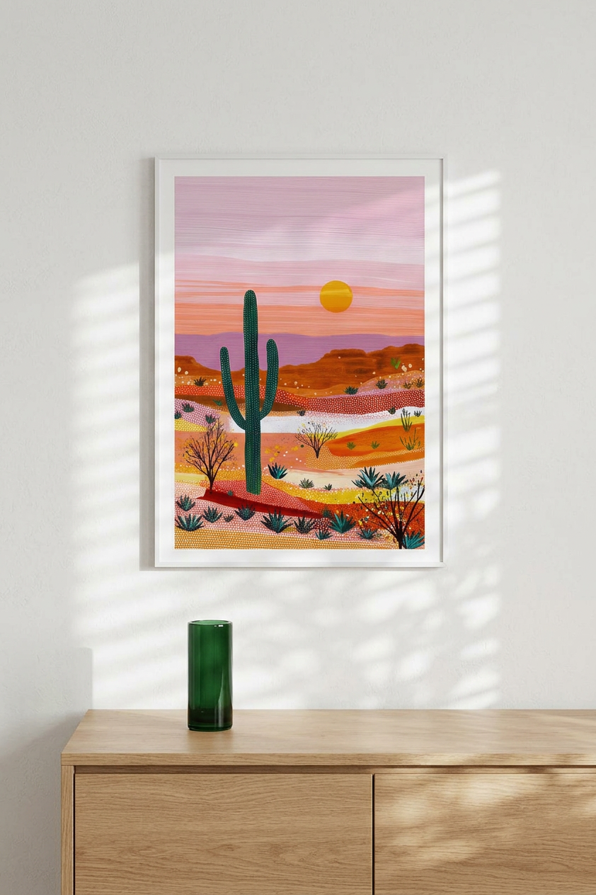 Ethereal & Serene Desert Landscape Art | Sunset Orange & Desert Green Tones | Serene desert sunset vista | Gift for Nature Lovers | Digital Download
