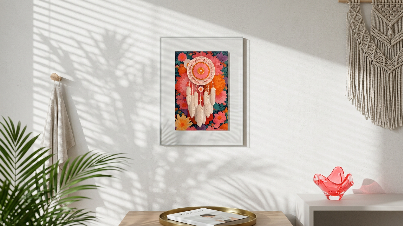 Ethereal & Calming Floral Dreamcatcher Art | Peach & Coral Tones | Dreamy bohemian wall decor | Digital Download
