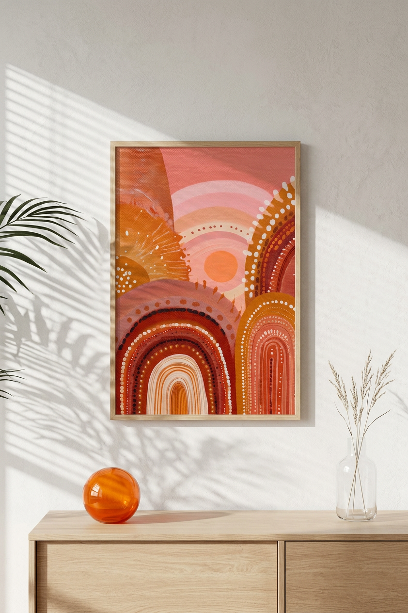Earthy Orange & Terracotta Earth Arches Painting | Aboriginal Style | Meditation Space Decor | Digital Download
