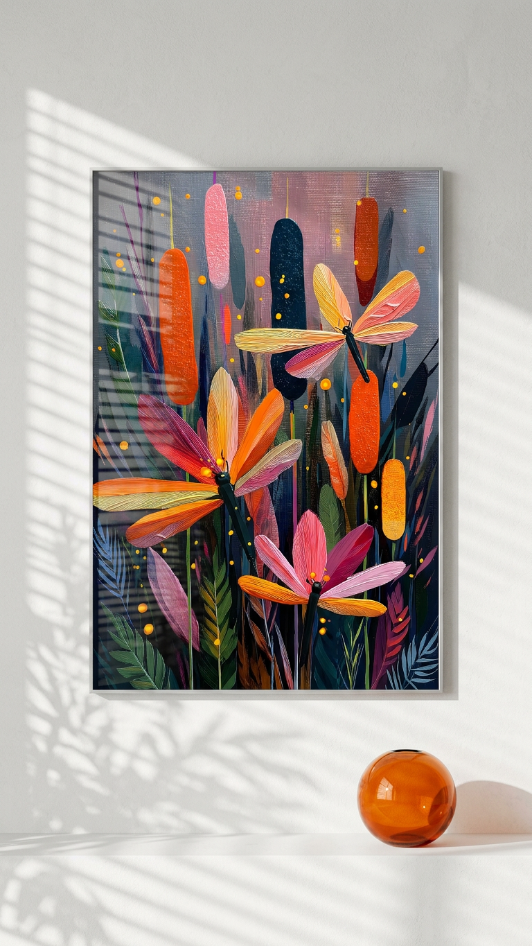 Whimsical & Ethereal Dragonfly Meadow Art | Tangerine & Indigo Tones | Ethereal, nature-inspired whimsy | Gift for Nature Lovers | Digital Download