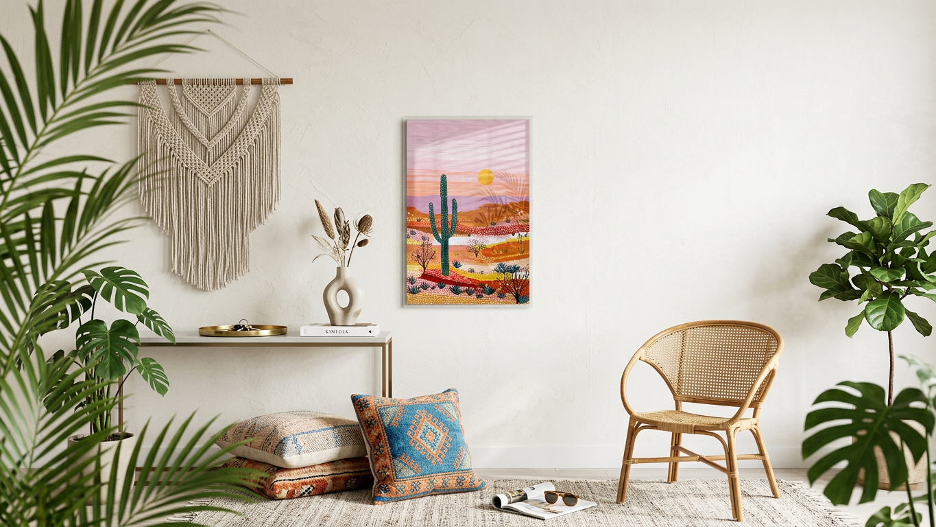 Ethereal & Serene Desert Landscape Art | Sunset Orange & Desert Green Tones | Serene desert sunset vista | Gift for Nature Lovers | Digital Download