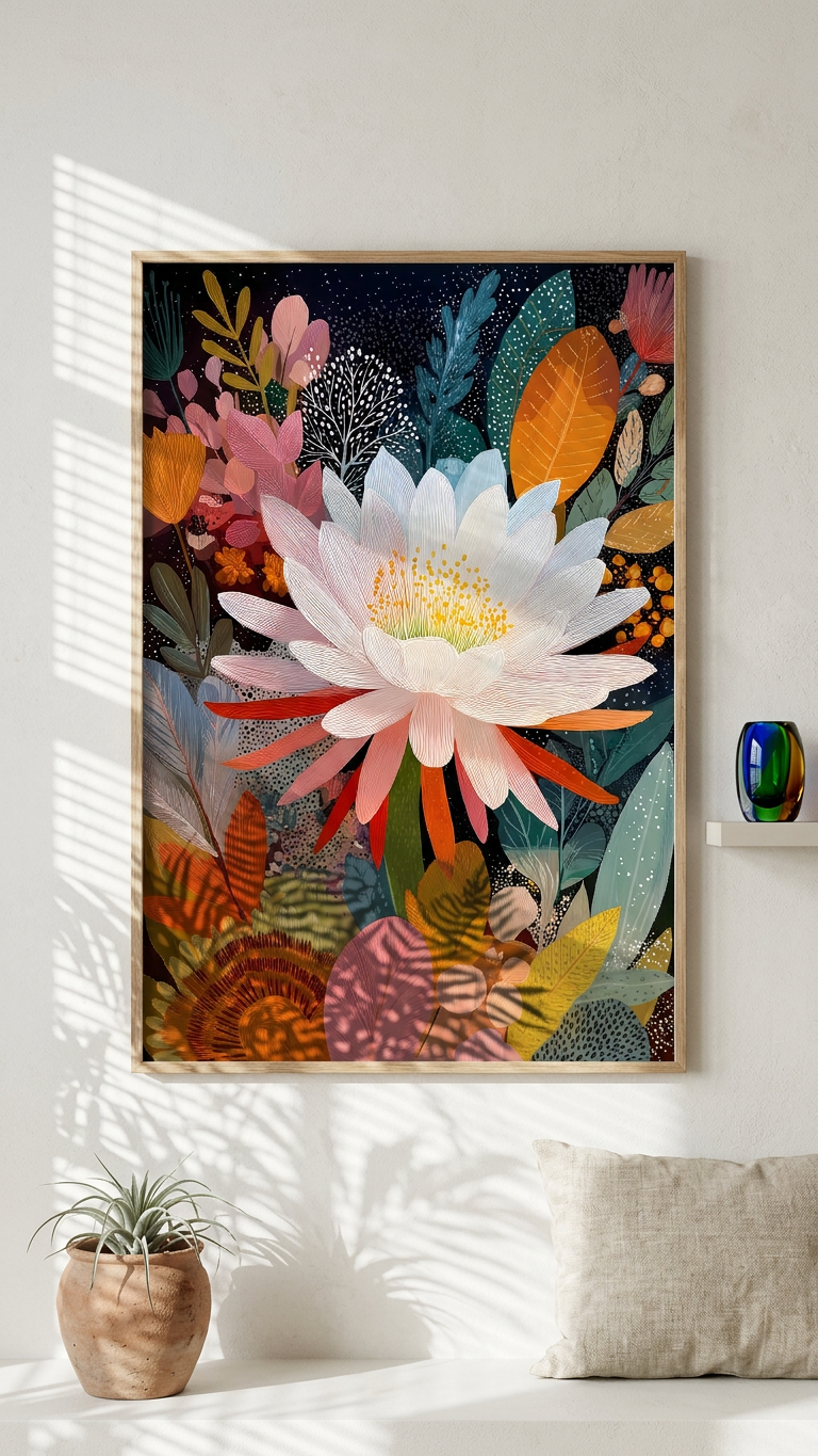 Ethereal & Serene White Lotus Bloom Art | Ivory & Teal Tones | Serenity in floral form | Gift for Flower Lovers | Digital Download