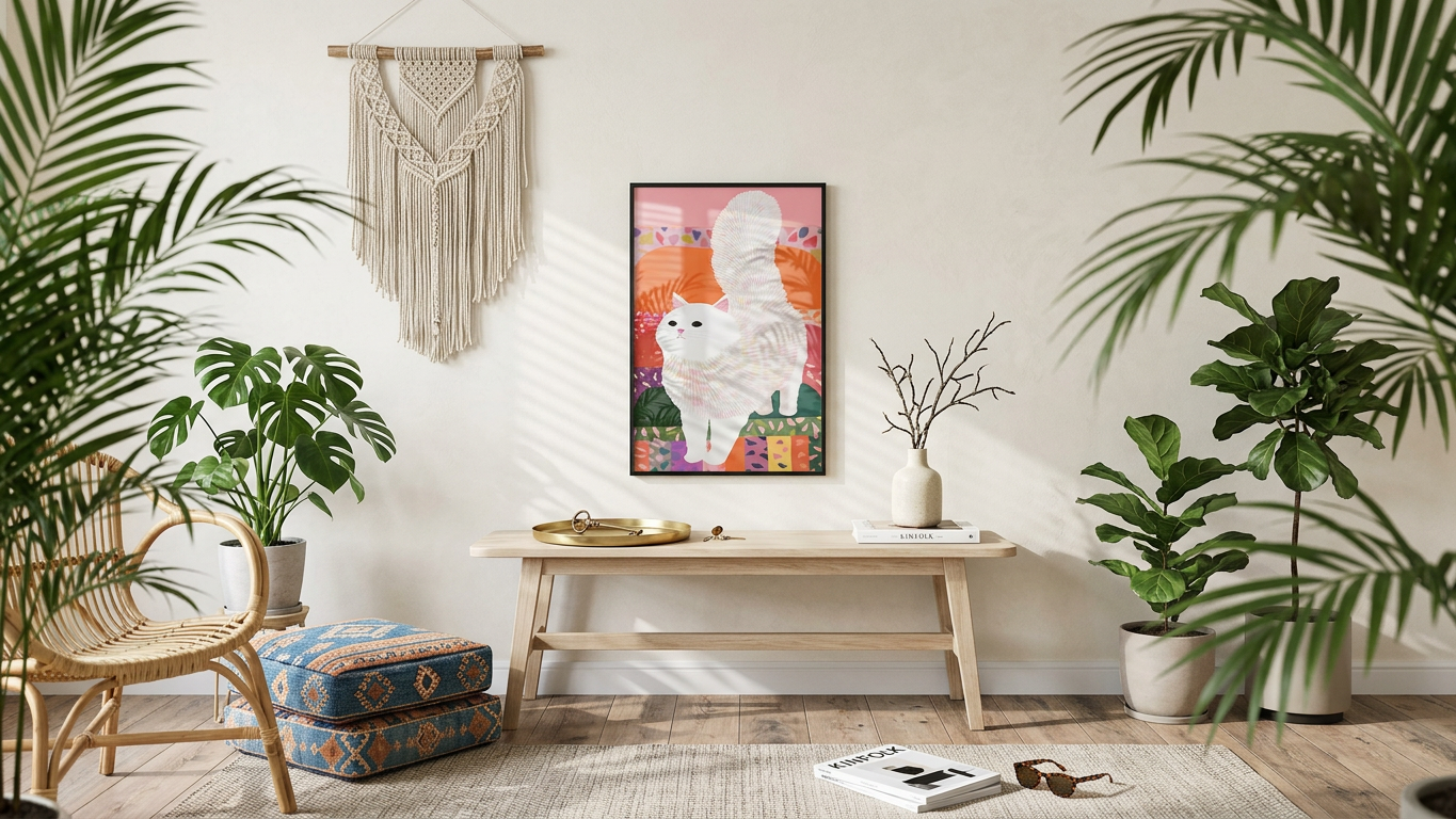 "Whispers of White Velvet" Ethereal & Gentle White Fluffy Cat Art | Pastel Pink & Orange Tones | Serenity in Feline Form | Gift for Cat Lovers | Digital Download