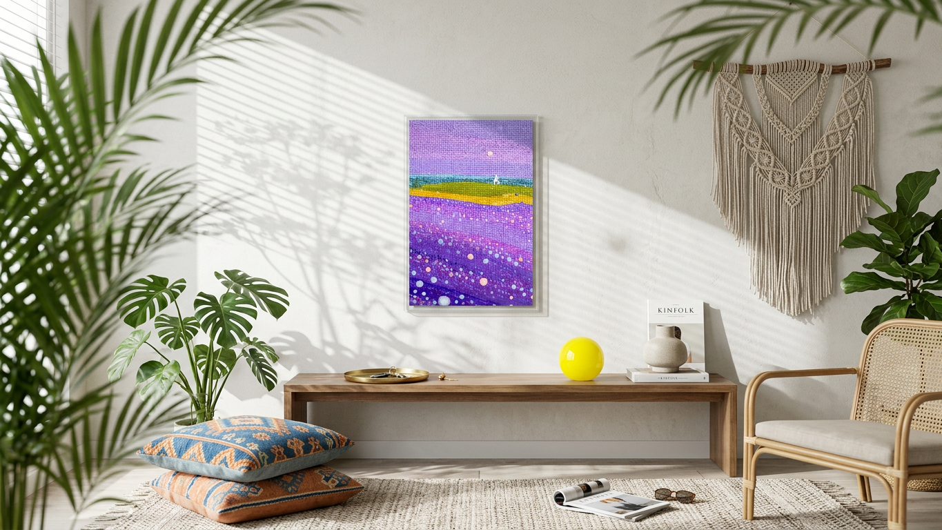 Lavender & Chartreuse Lavender Field Painting | Impressionism Style | Meditation Space Decor | Digital Download
