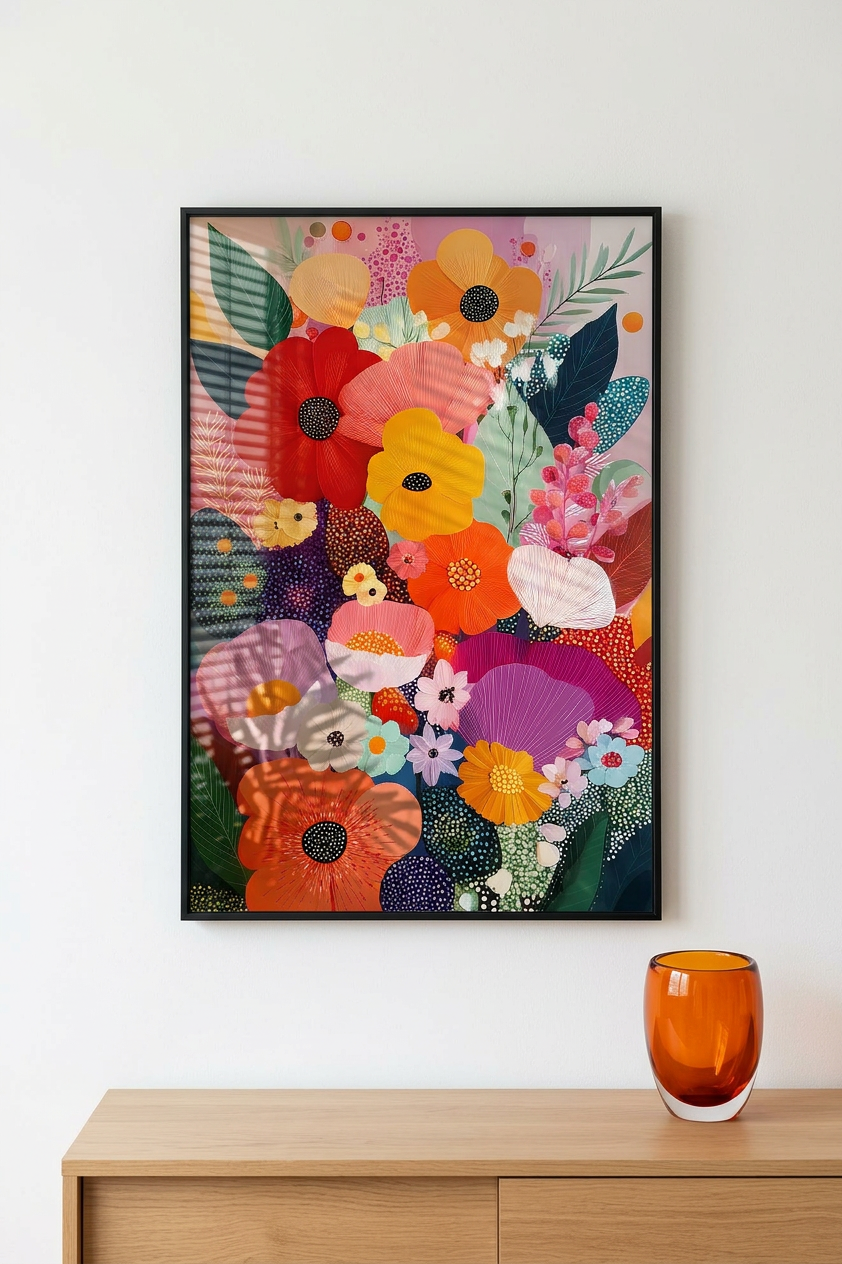 Joyful & Vibrant Abstract Floral Bouquet Art | Crimson & Sunshine Tones | Bold, uplifting, and transformative | Gift for Nature Lovers | Digital Download