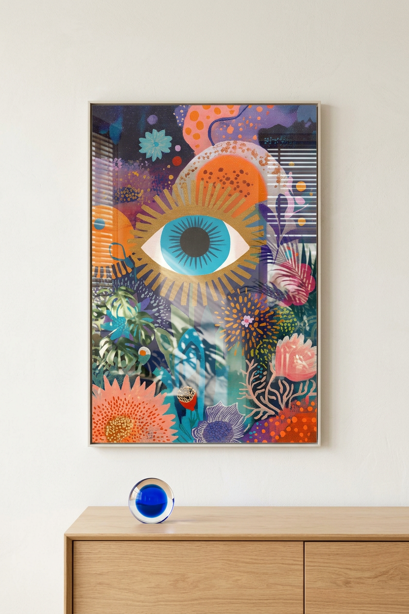 Turquoise & Gold Mystic Eye Painting | Surreal Style | Meditation Space Decor | Digital Download