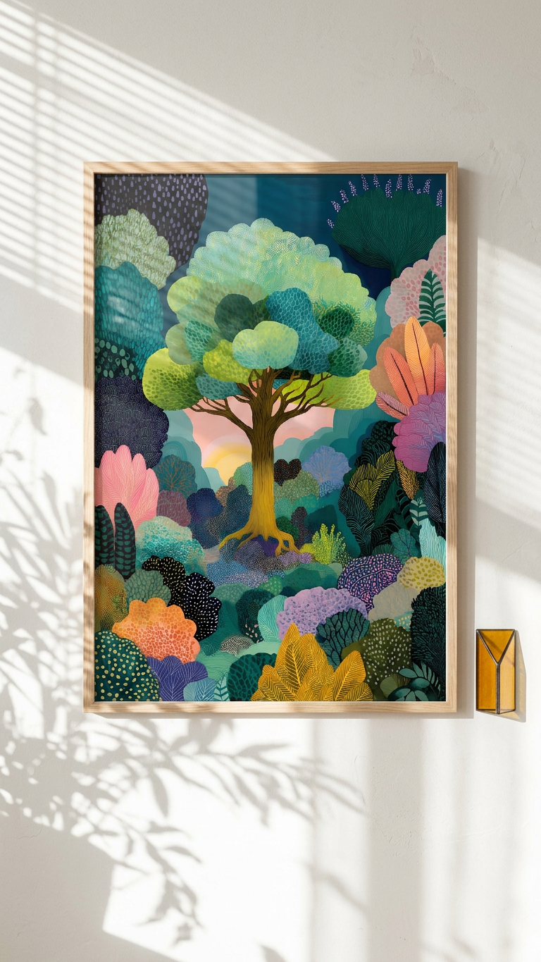 Emerald Green & Indigo Lush Forest Canopy Painting | Lush Nature Art Style | Meditation Space Decor | Digital Download