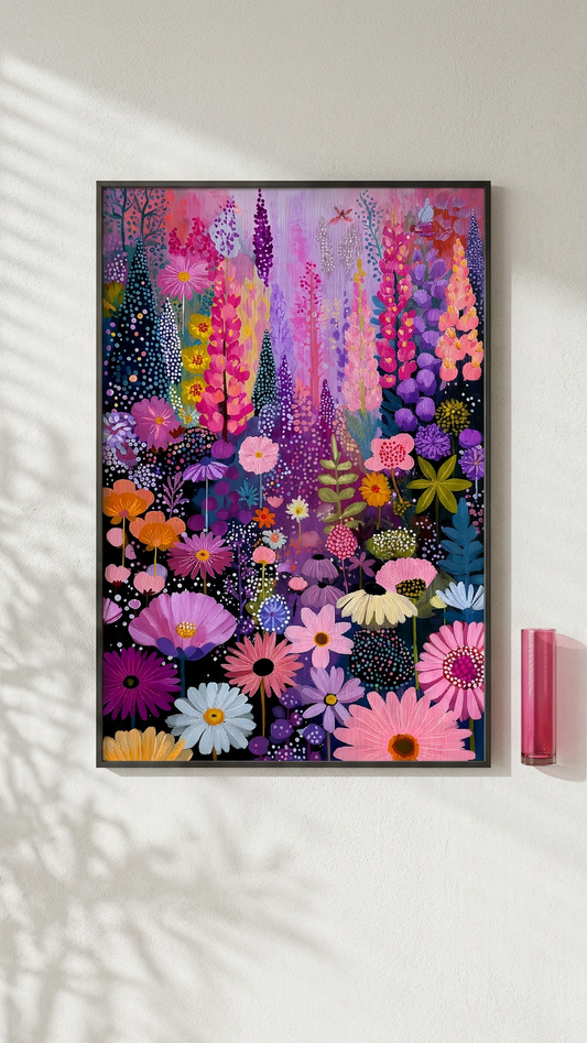 Ethereal & Joyful Floral Meadow Art | Fuchsia & Lavender Tones | Vibrant, joyful floral escape | Gift for Nature Lovers | Digital Download