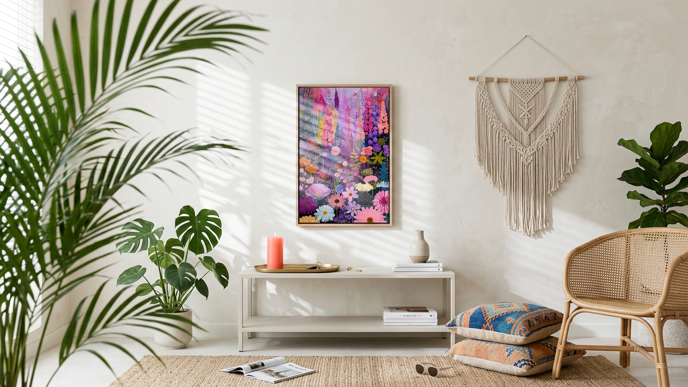 Ethereal & Joyful Floral Meadow Art | Fuchsia & Lavender Tones | Vibrant, joyful floral escape | Gift for Nature Lovers | Digital Download