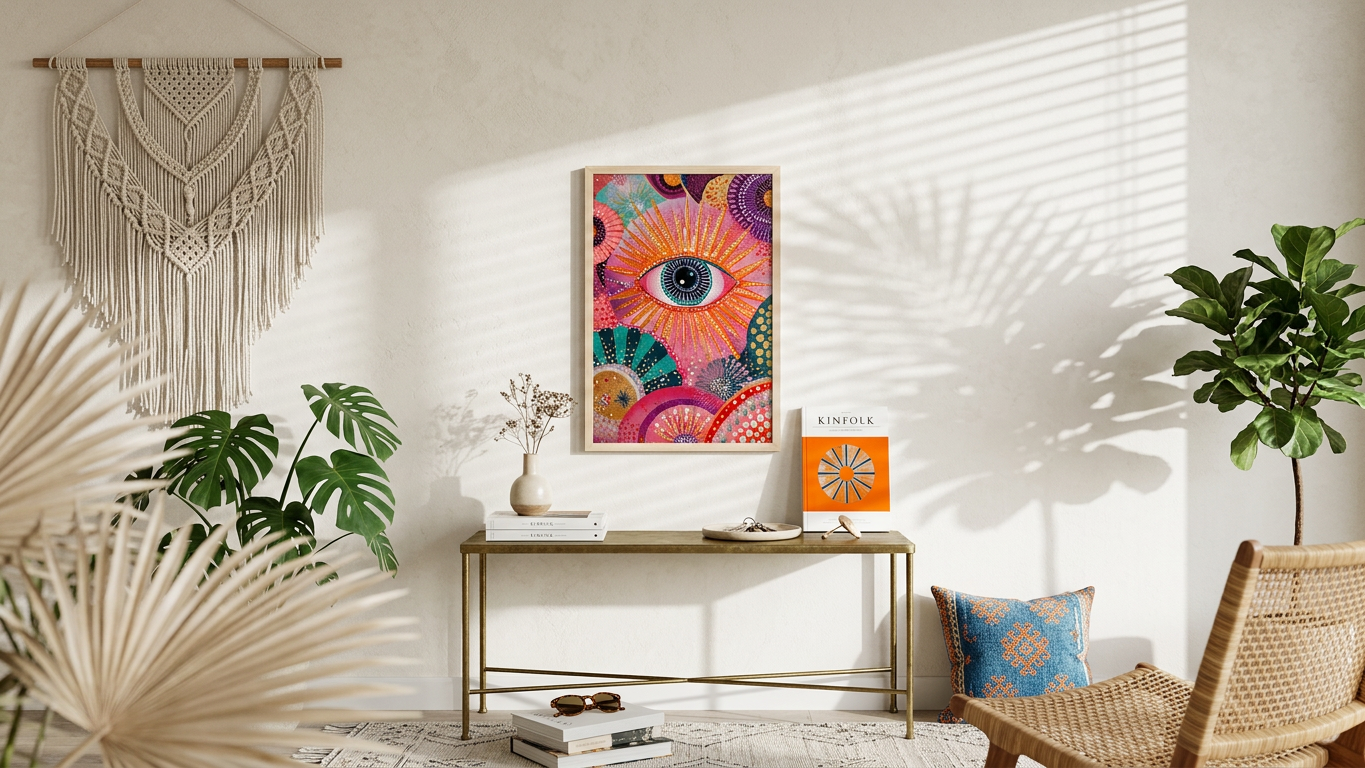Fuschia & Gold Mystic Eye Painting | Psychedelic Style | Meditation Space Decor | Digital Download