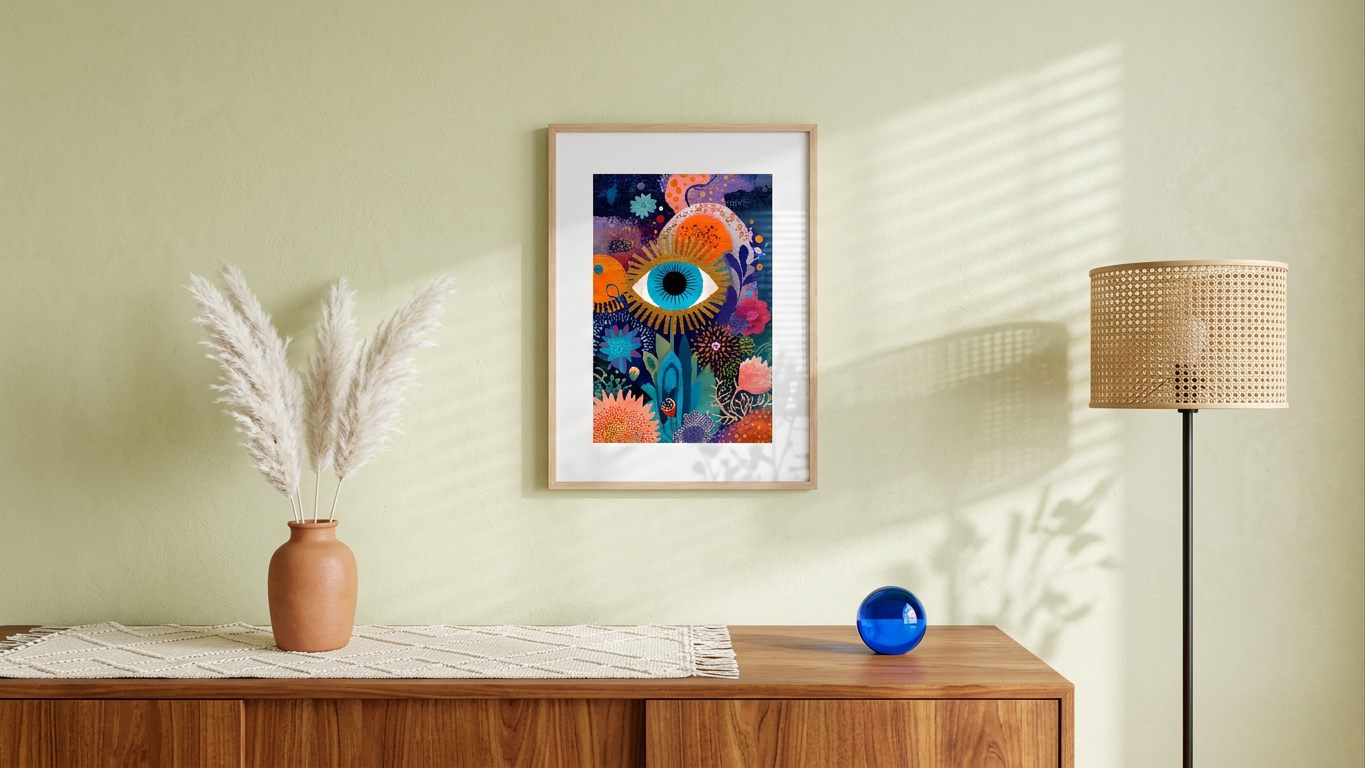 Turquoise & Gold Mystic Eye Painting | Surreal Style | Meditation Space Decor | Digital Download