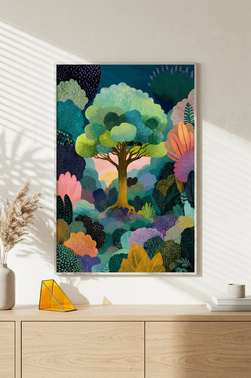 Emerald Green & Indigo Lush Forest Canopy Painting | Lush Nature Art Style | Meditation Space Decor | Digital Download