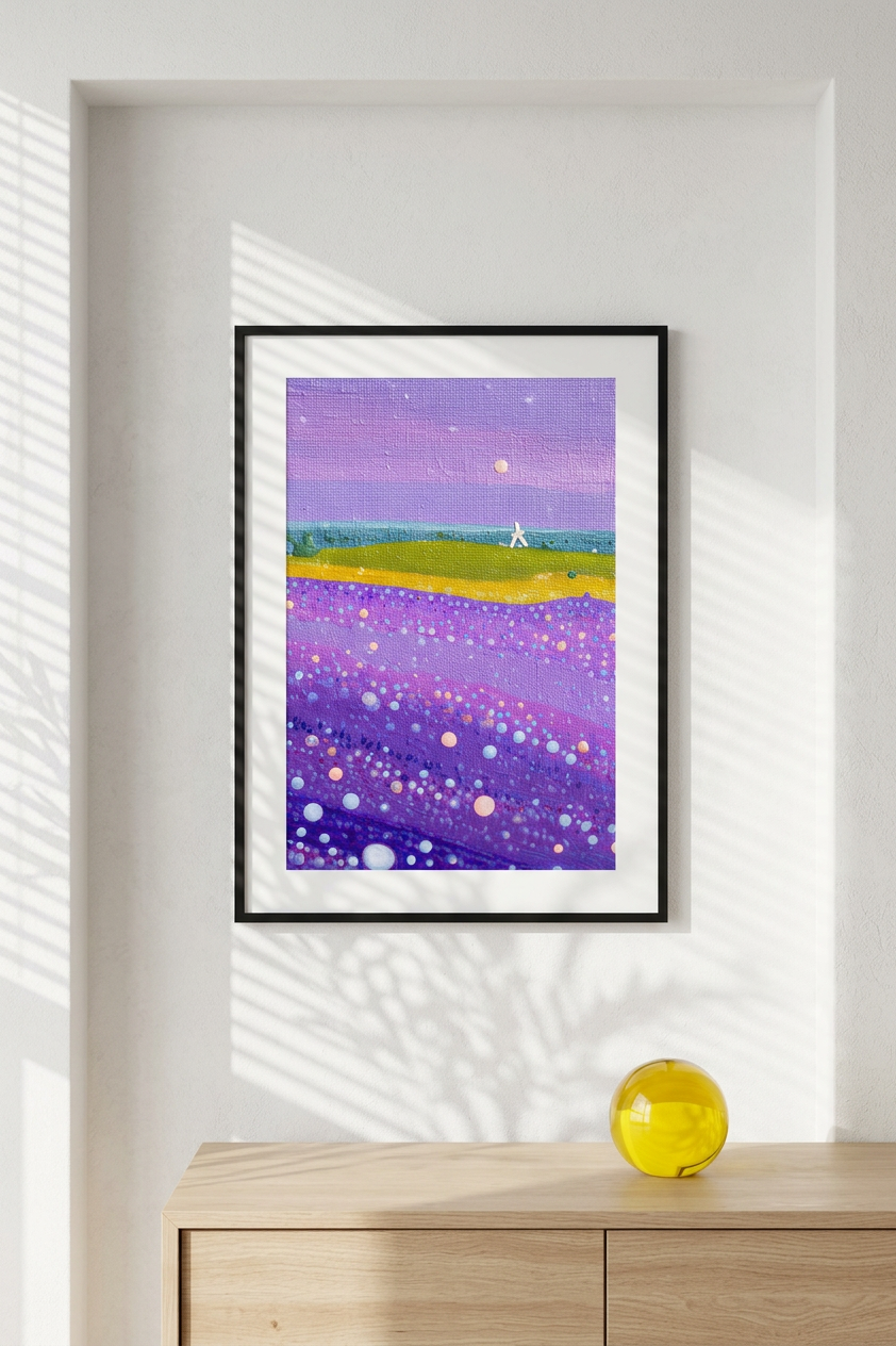 Lavender & Chartreuse Lavender Field Painting | Impressionism Style | Meditation Space Decor | Digital Download
