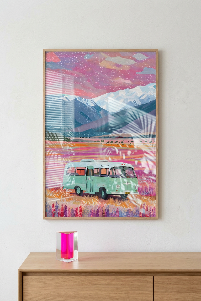 Ethereal & Nostalgic Vintage Bus Art | Mint & Lavender Tones | Ethereal wanderlust in art | Gift for Travel Lovers | Digital Download