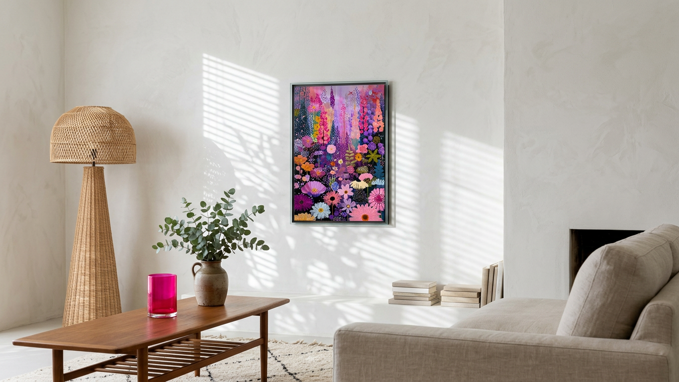 Ethereal & Joyful Floral Meadow Art | Fuchsia & Lavender Tones | Vibrant, joyful floral escape | Gift for Nature Lovers | Digital Download