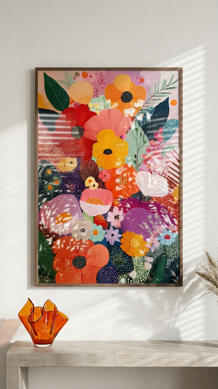 Joyful & Vibrant Abstract Floral Bouquet Art | Crimson & Sunshine Tones | Bold, uplifting, and transformative | Gift for Nature Lovers | Digital Download
