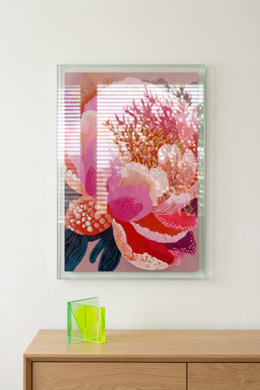 Pink, Coral & Gold Peony Bloom Painting | Impressionist Style | Living Room Decor | Digital Download,