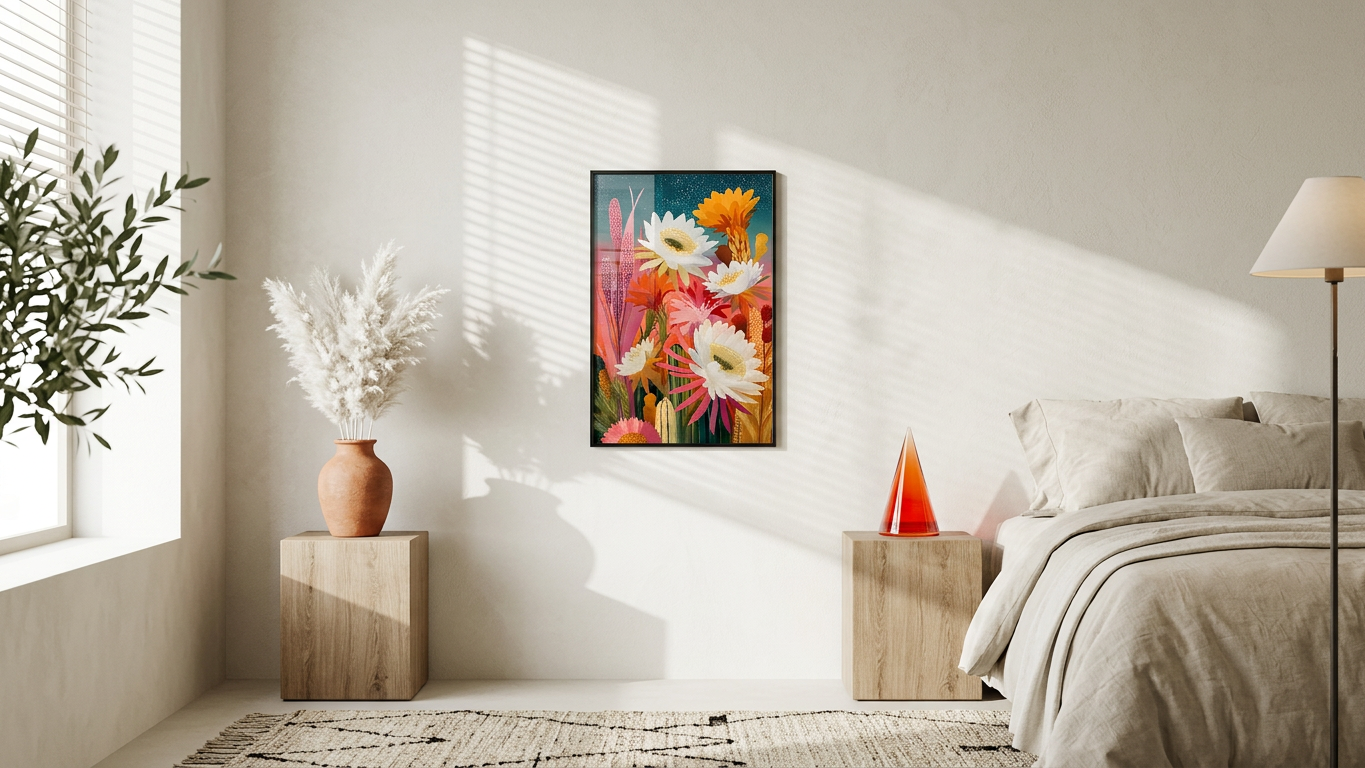 Ethereal & Whimsical Desert Blooms Art | Coral & Gold Tones | Ephemeral desert beauty | Gift for Nature Lovers | Digital Download