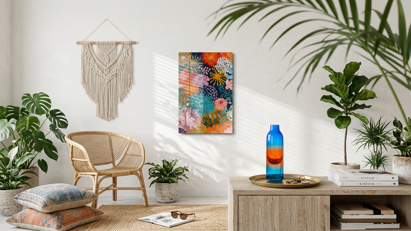 Ethereal & Joyful Floral Abundance Art | Teal & Coral Tones | Vibrant, joyful floral dream | Gift for Nature Lovers | Digital Download