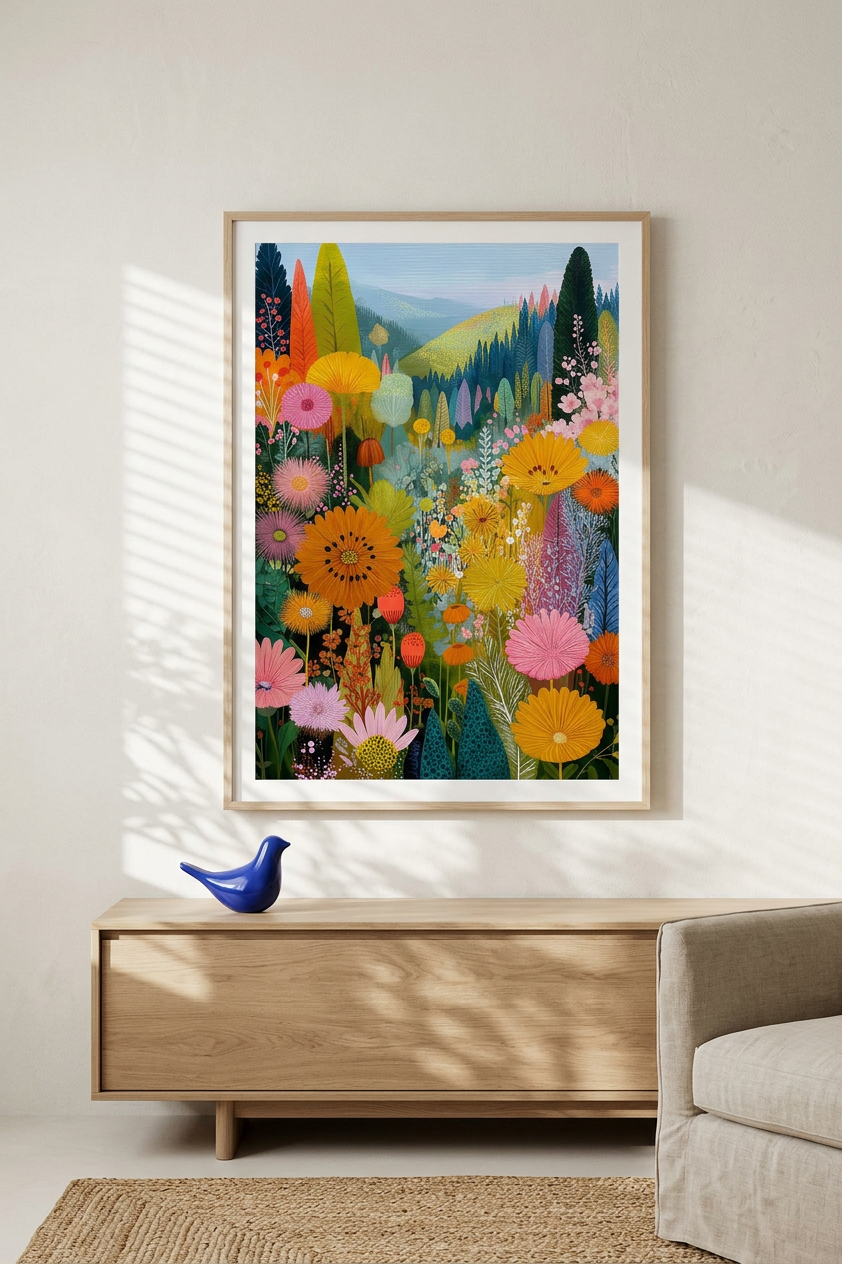 Whimsical & Joyful Floral Meadow Art | Sunny Yellow & Petal Pink Tones | Joyful, blooming meadow escape | Gift for Nature Lovers | Digital Download