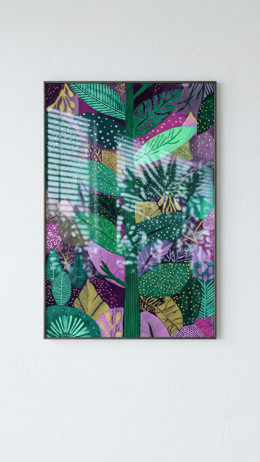 Emerald & Lilac Botanical Canopy Painting | Nature-Inspired Style | Sunroom Decor | Digital Download
