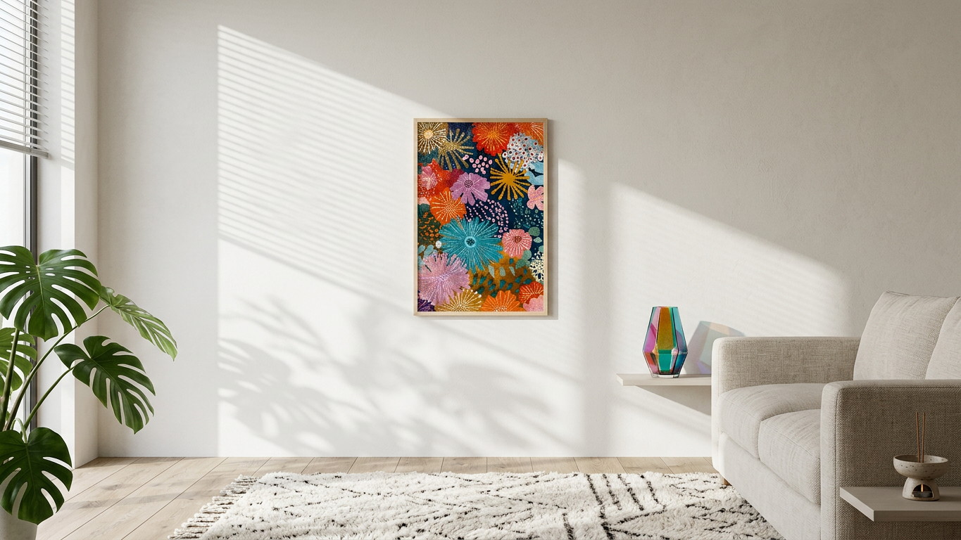Ethereal & Joyful Floral Abundance Art | Teal & Coral Tones | Vibrant, joyful floral dream | Gift for Nature Lovers | Digital Download