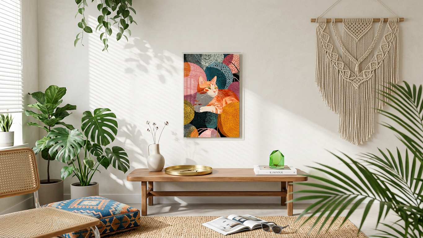 Playful & Radiant Orange Tabby Cat Art | Tangerine & Teal Tones | Joyful, vibrant feline portrait | Gift for Cat Lovers | Digital Download