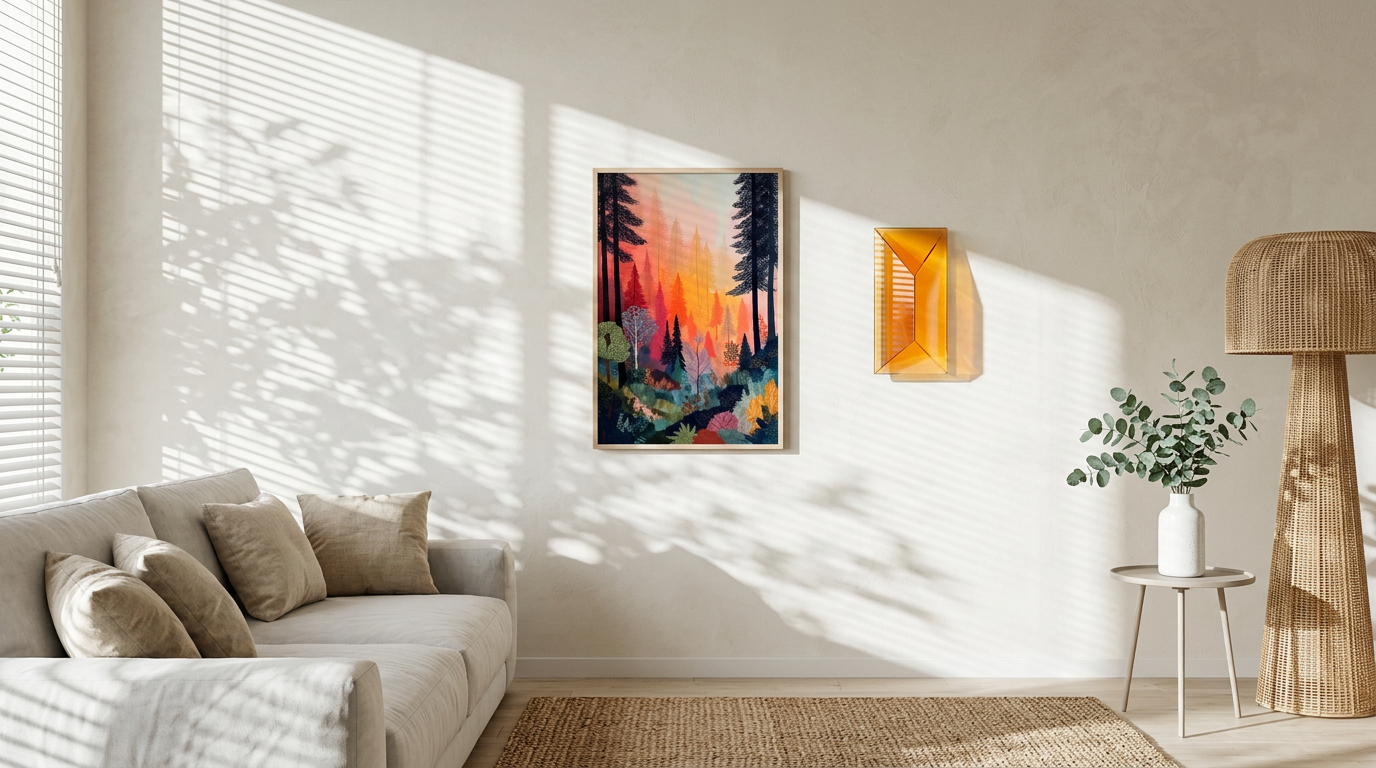 Fiery Orange & Teal Forest Vista Painting | Expressionism Style | Living Room Decor | Digital Download