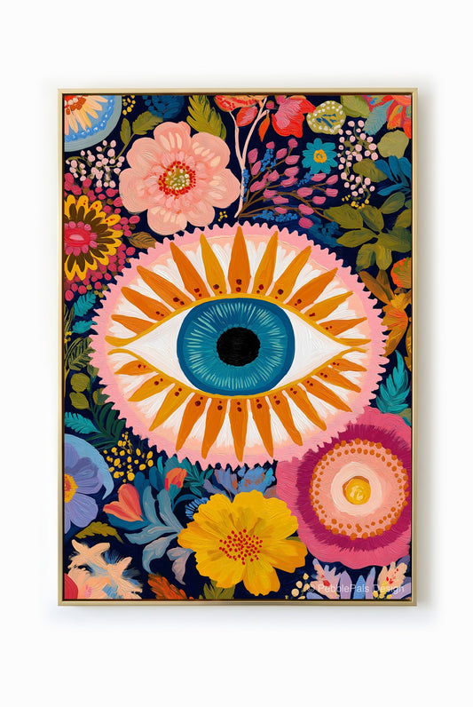 A whimsical floral eye art piece, radiating ethereal beauty and mystic charm.