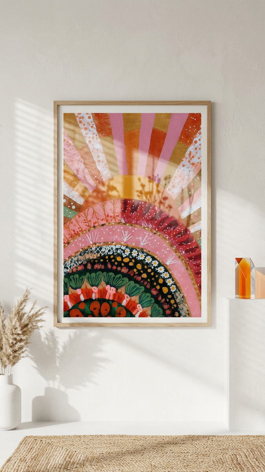 Uplifting & Serene Abstract Sun & Flora Art | Burnt Orange & Coral Tones | Radiant, nature's joyful awakening | Digital Download
