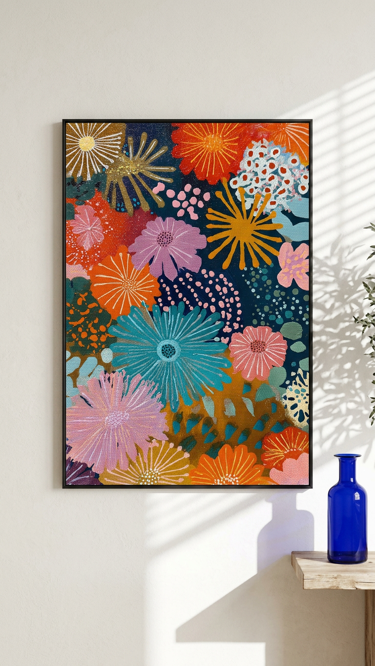 Ethereal & Joyful Floral Abundance Art | Teal & Coral Tones | Vibrant, joyful floral dream | Gift for Nature Lovers | Digital Download