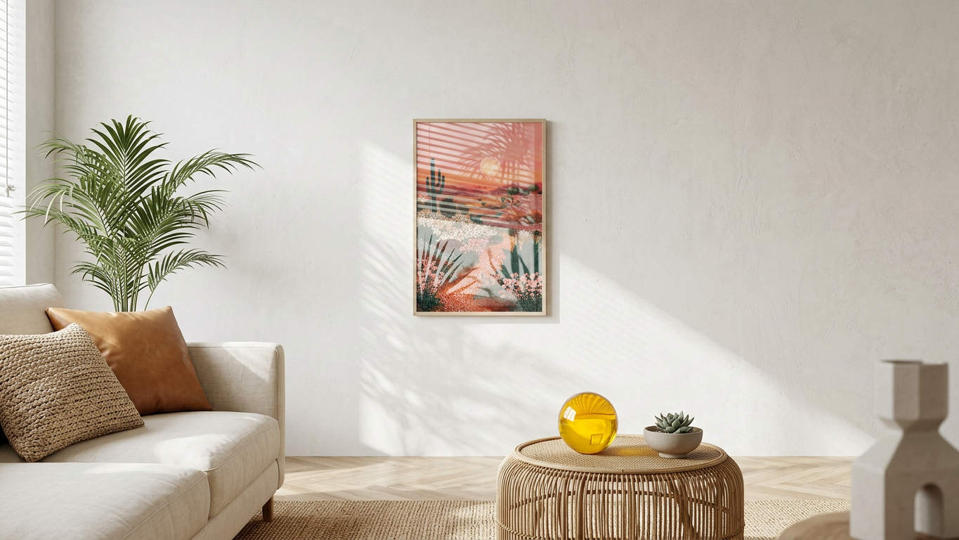 Ethereal & Serene Sonoran Desert Bloom Art | Coral & Apricot Tones | Warmth in Pointillist Harmony | Digital Download