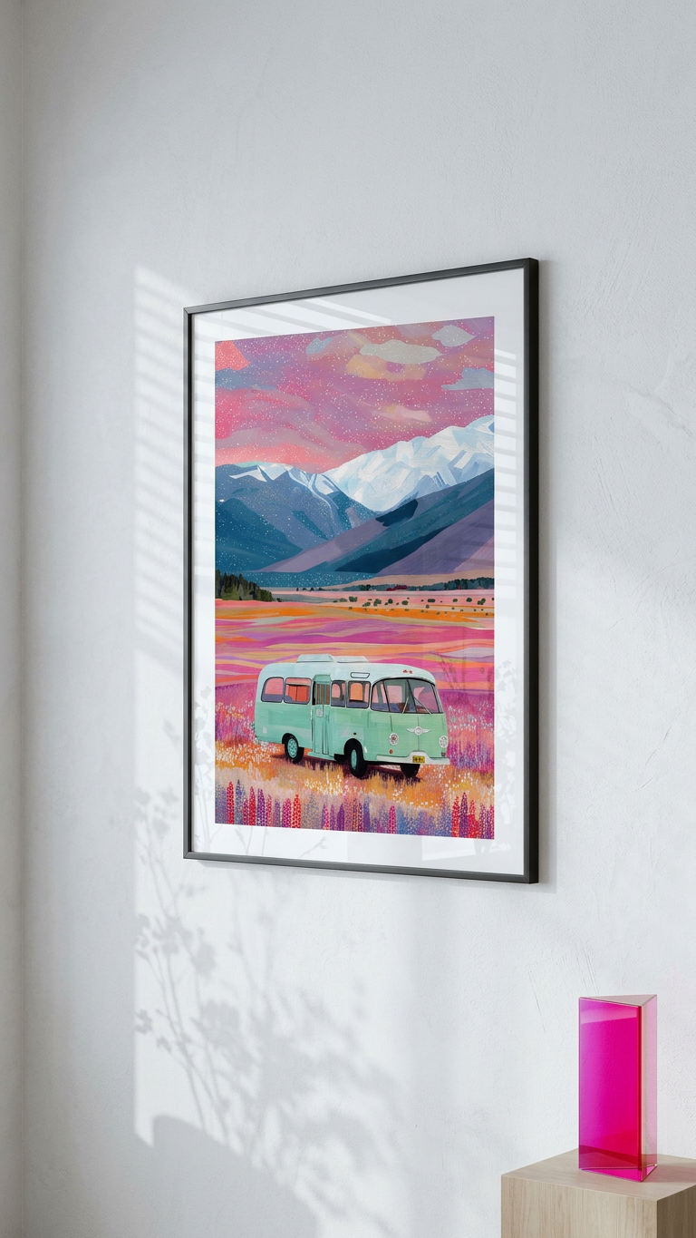 Ethereal & Nostalgic Vintage Bus Art | Mint & Lavender Tones | Ethereal wanderlust in art | Gift for Travel Lovers | Digital Download