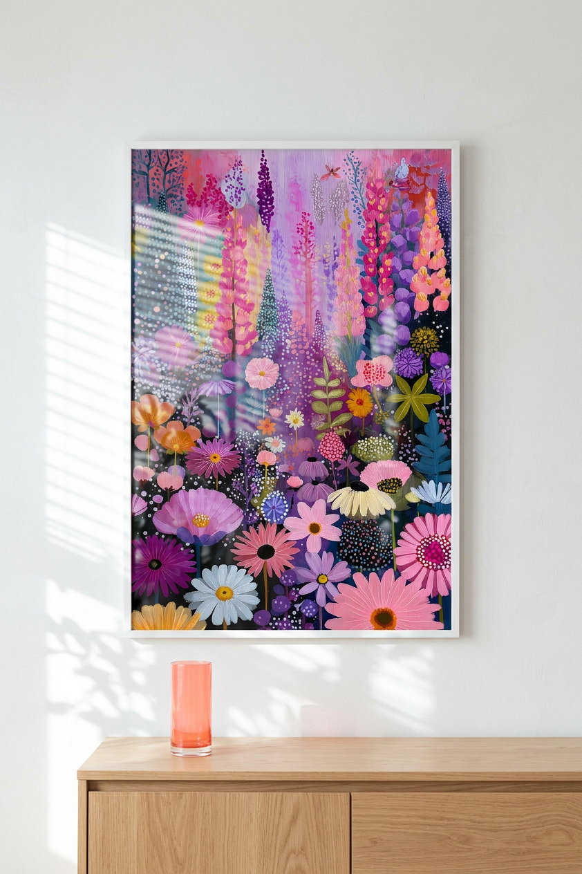 Ethereal & Joyful Floral Meadow Art | Fuchsia & Lavender Tones | Vibrant, joyful floral escape | Gift for Nature Lovers | Digital Download