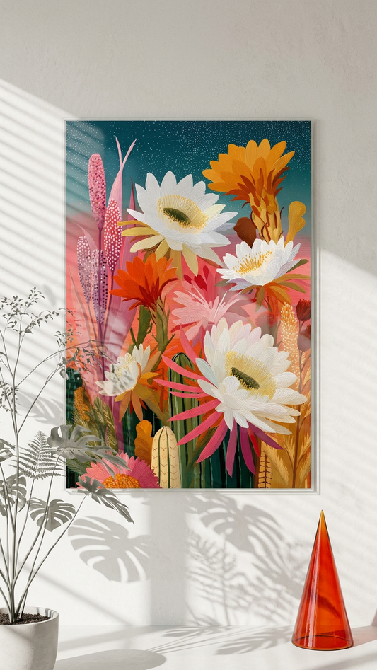 Ethereal & Whimsical Desert Blooms Art | Coral & Gold Tones | Ephemeral desert beauty | Gift for Nature Lovers | Digital Download
