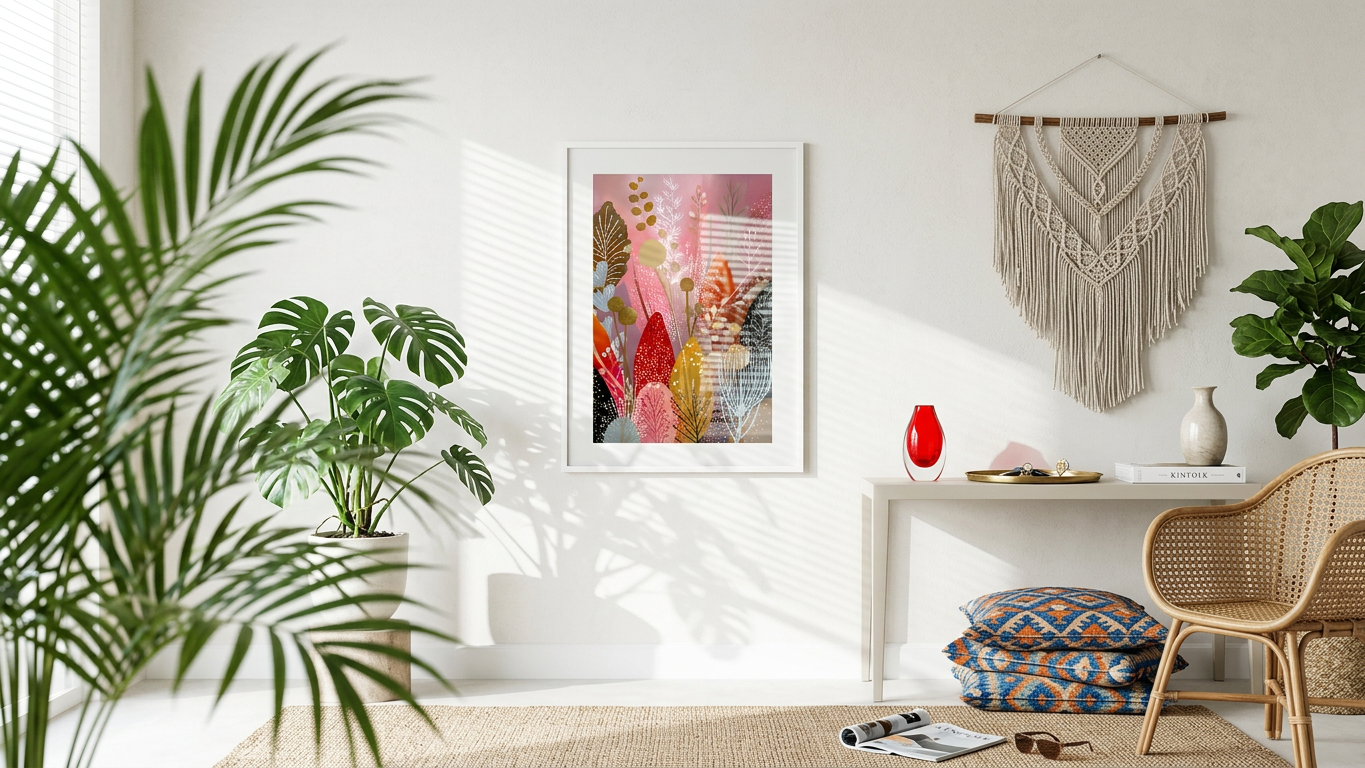 Ethereal & Joyful Abstract Botanical Garden Art | Dusty Rose & Ochre Tones | A daily dose of joy | Gift for Cat Lovers | Digital Download